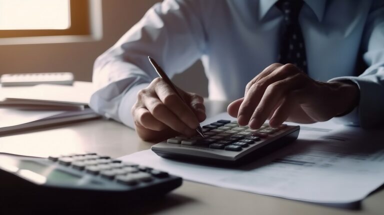 Contador experiente analisando dados tributários com foco na Reforma Tributária.