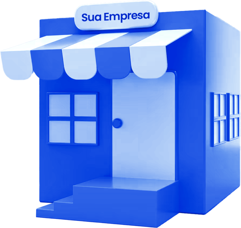 Loja azul com o texto 'sua empresa'. Especialistas em abertura de CNPJ e consultoria para pequenas e médias empresas.