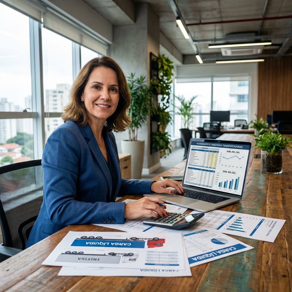 Profissional contábil realizando planejamento tributário para transportadora