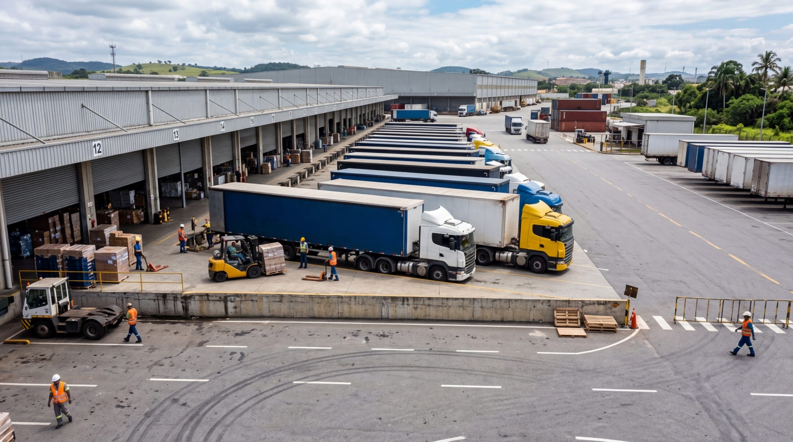 Transferência de cargas em hub logístico durante operação line haul