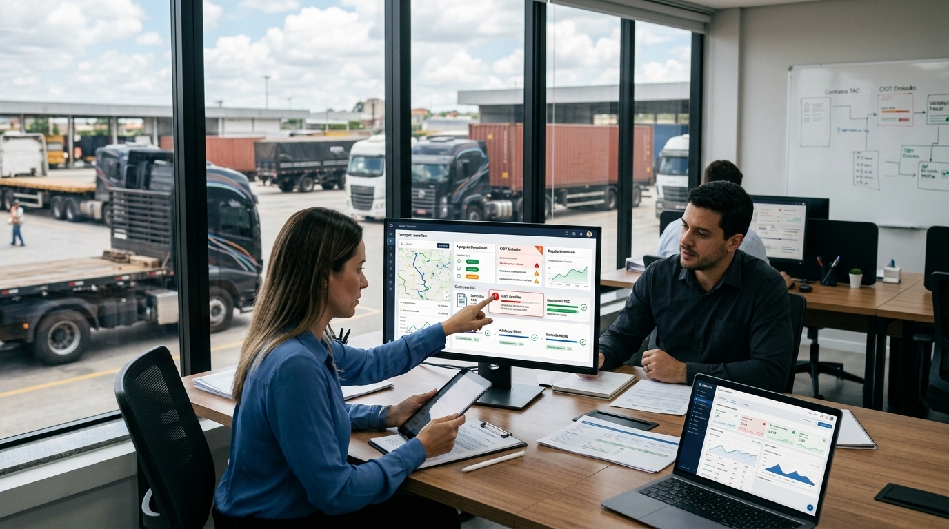 Fluxo de transporte com TAC-agregado, prazos de CIOT e alertas de compliance