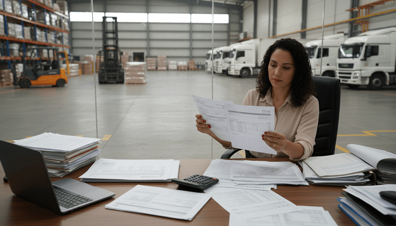 Analista fiscal revisando CFOP 5352 e 6352 em CT-e para transporte a estabelecimento industrial