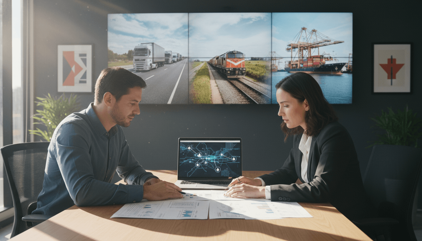 Gestor de transportadora analisando CT-e multimodal com operação rodoviária, ferroviária e portuária