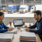 Gestor de transportadora analisando CT-e de redespacho em operação com duas transportadoras