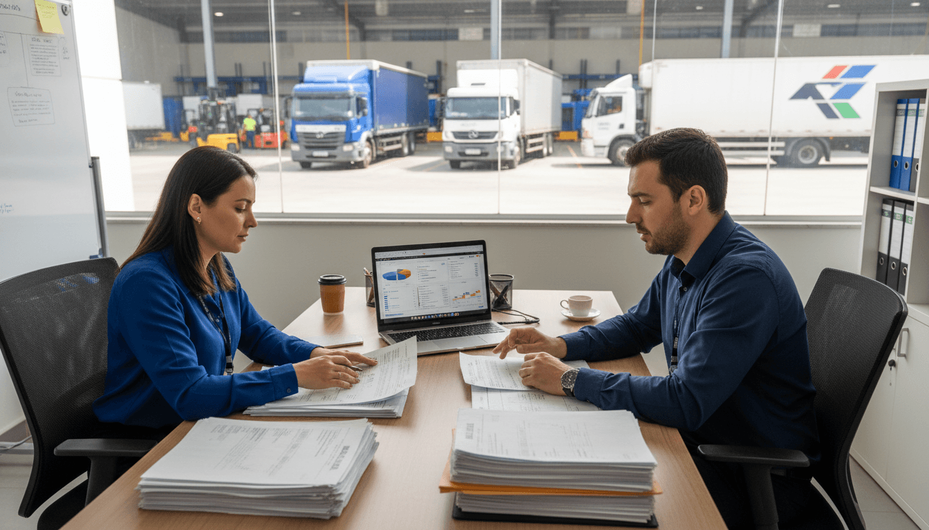 Gestor de transportadora analisando CT-e de redespacho em operação com duas transportadoras