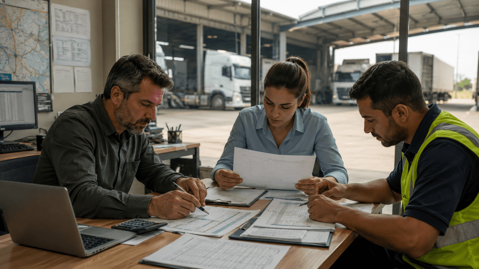 Gestores de transportadora analisando prazos de cancelamento, retificação e encerramento do CIOT