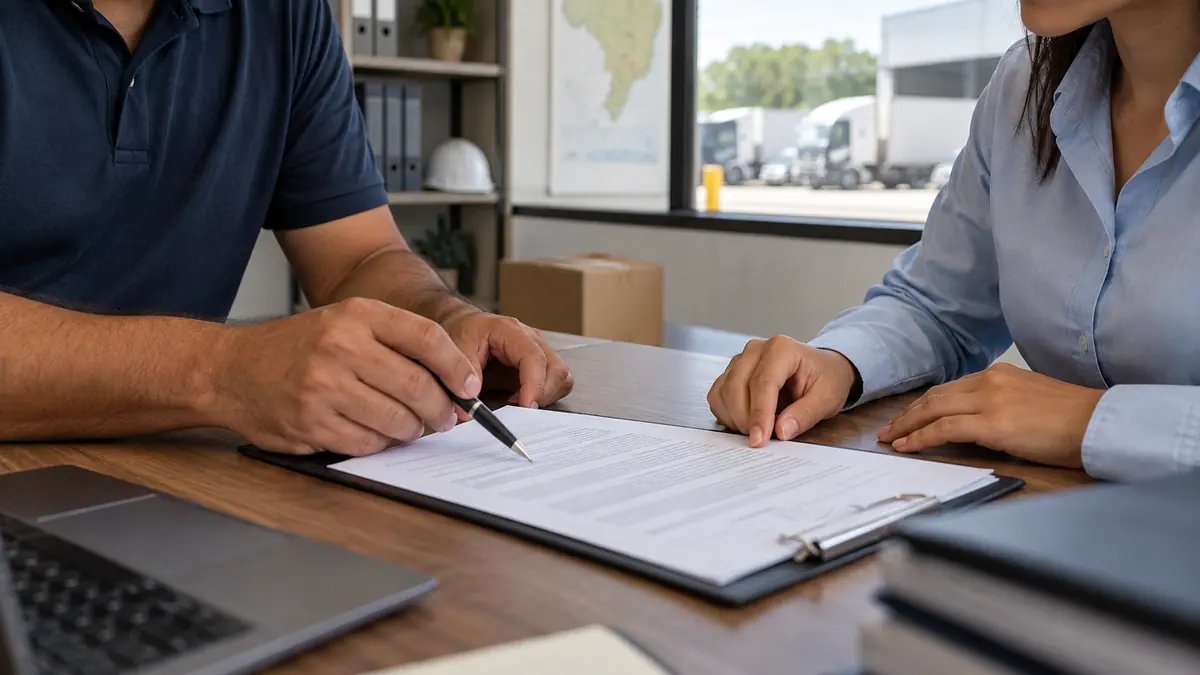 Profissionais revisam cláusulas e responsabilidades em contrato de transporte