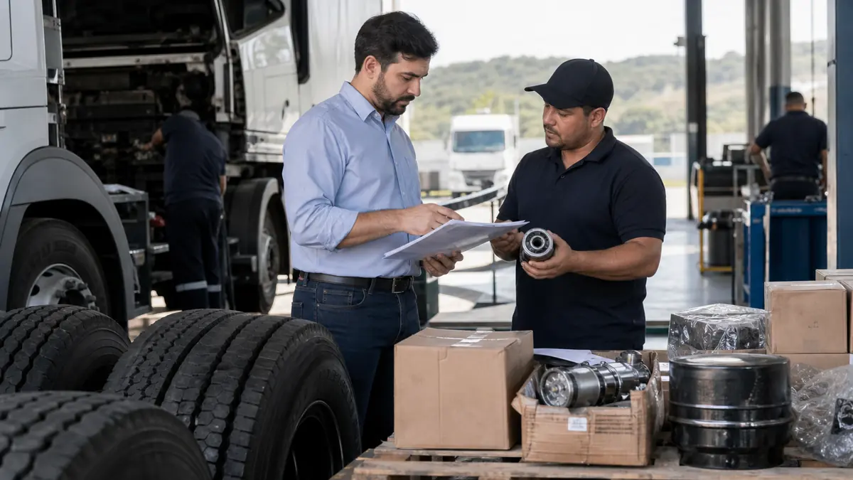 Gestor valida fornecedor de peças e manutenção em oficina de caminhões